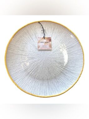 Set of 4 Pearl Look Handcrafted Glass Plates Gold Rim 11” Made In Turkey NWT